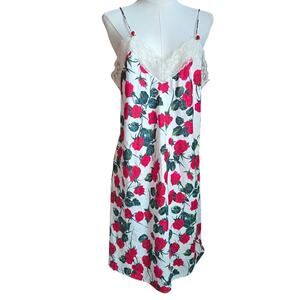 Beth Michaels Vintage Floral Rose Slip Dress L Floral Rose Lace Trim Coquette